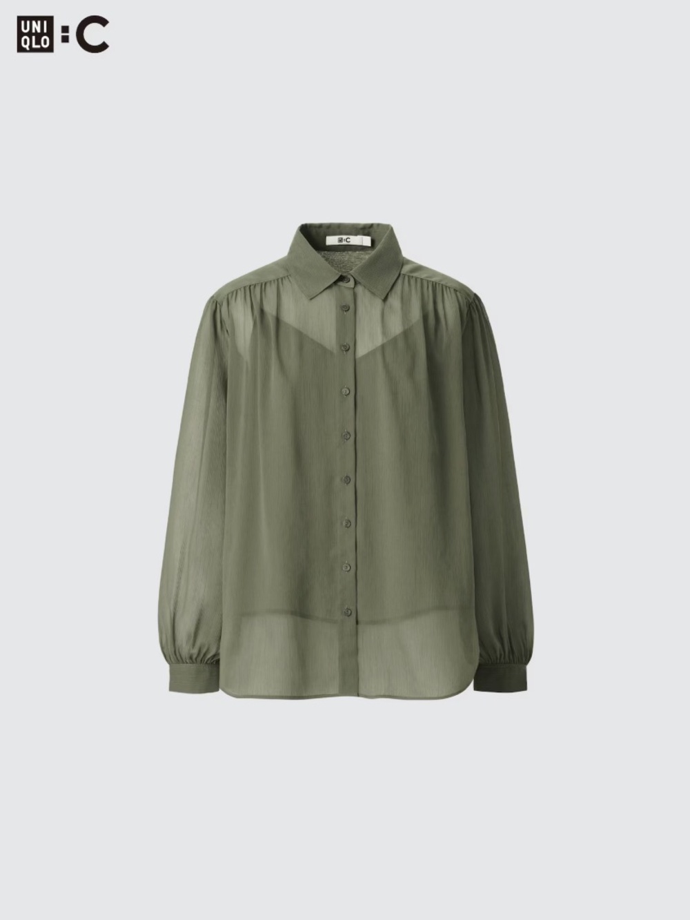 Uniqlo :C Sheer Volume Long-Sleeve Blouse Olive JPN Size M